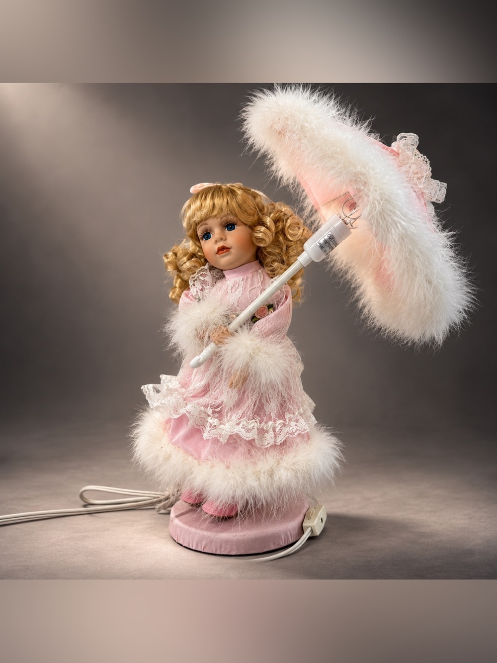 Vintage Cracker Barrel Porcelain Doll Night Light Parasol Lamp 13” w/ Box